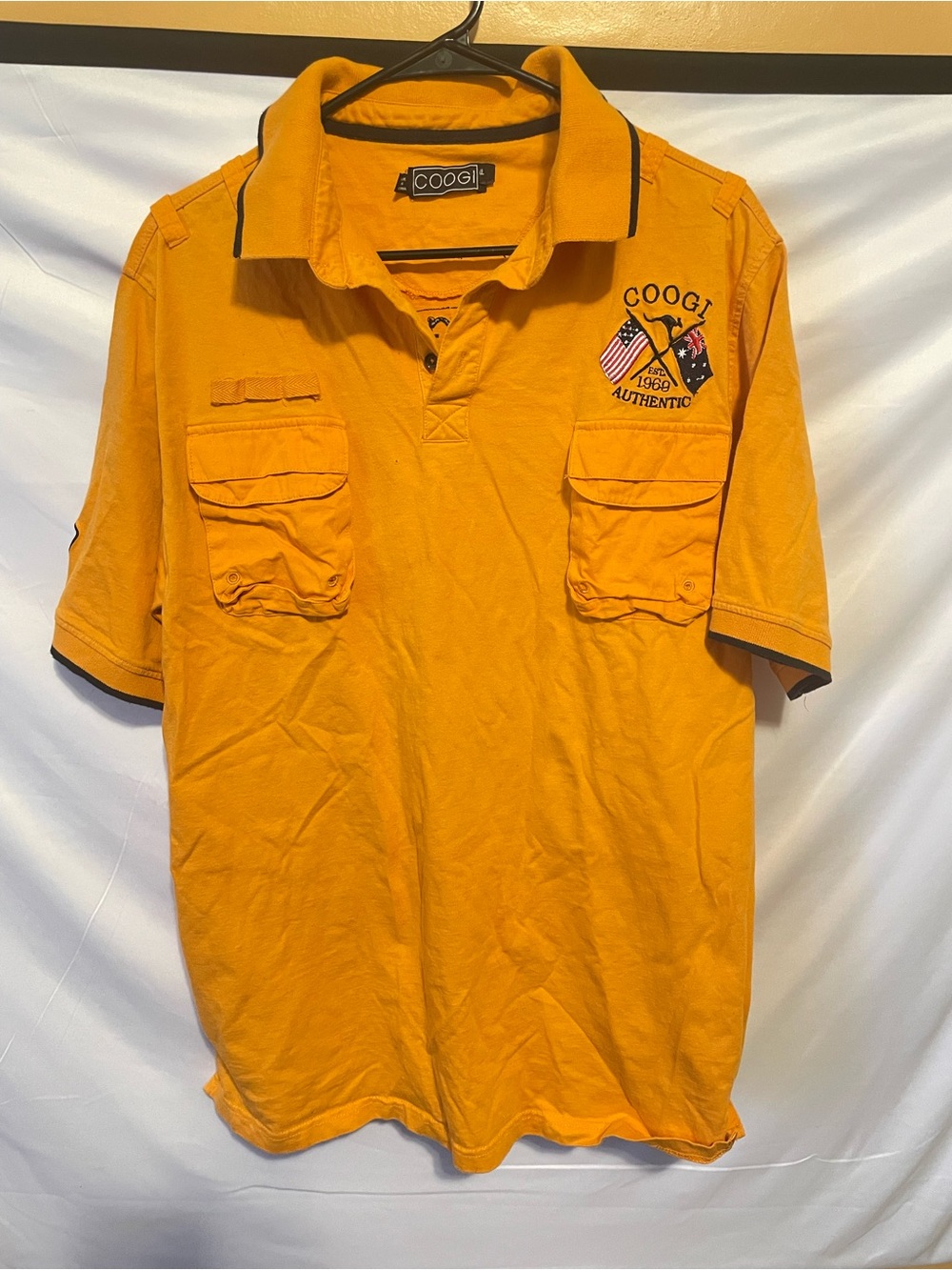 COOGI Men's Bright Orange Short-Sleeve Polo with Patch Pockets